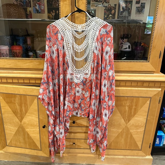 Est. 1946 Women’s plussize Pink/Cream Floral Sheer Swim Coverup Kimono❤️PLUS OS - Picture 6 of 7